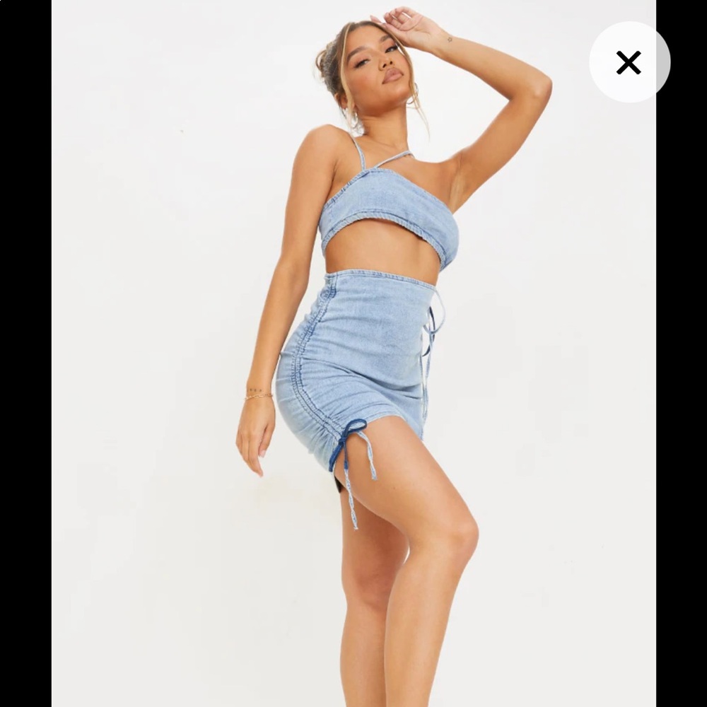 PLT Vintage Wash Low Cut Ruched Denim Dress US 8